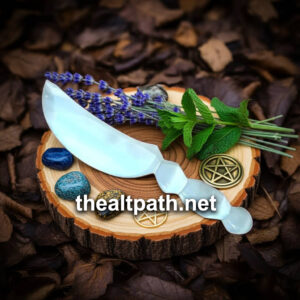 10 inch selenite crescent athame