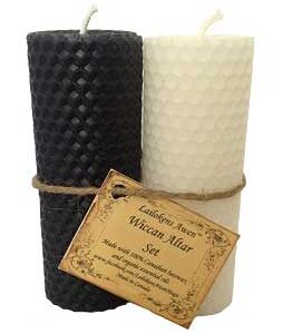 4 1/4" Wiccan Altar set black & white Lailokens Awen candle