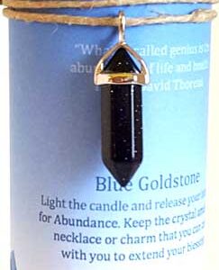 Abundance pillar candle with Blue Sandstone pendant