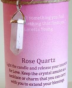Love pillar candle with Rose Quartz pendant