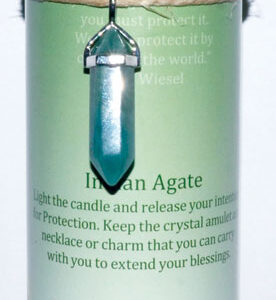 Protection pillar candle with Indian Agate pendant