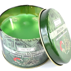 Atrae Dinero (Attract Money) quartz tin candle