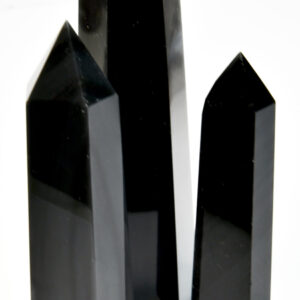 1 lb 3-4"  Obsidian, Balck W Silver Stripes obelisk