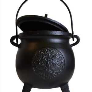 6" Tree of Life cast iron cauldron w/ lid