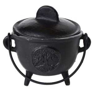 5" Cast iron cauldron w/ lid Tree of Life