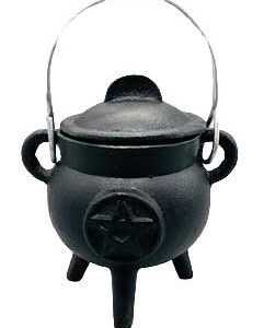 3" Pentagram cast iron cauldron w/ lid