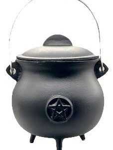 8" Pentagram cast iron cauldron w/ lid