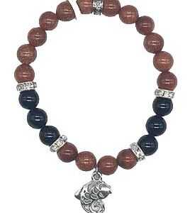 8mm Gold Sandstone, Black Agate, Fish bracelet