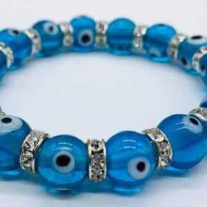 8mm Evil Eye in Aqua bracelet