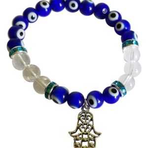 8mm Evil Eye/ Clear Quartz with Fatima Hand
