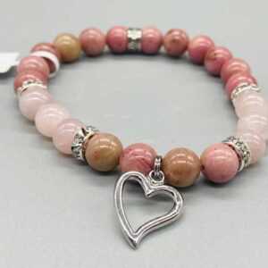 8mm Rhodonite/ Rose Quartz with Heart