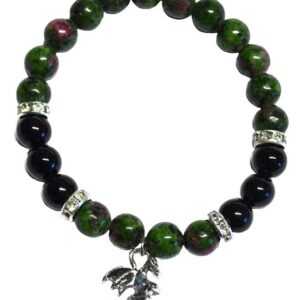 8mm Ruby Zoisite/ Black Onyx with Dragon