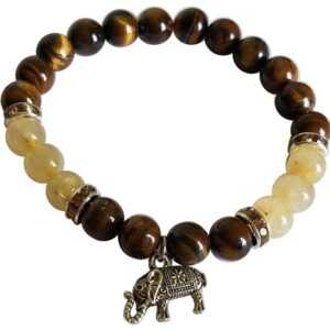 8mm Tiger Eye/ Rutilated Quartz with Elephant