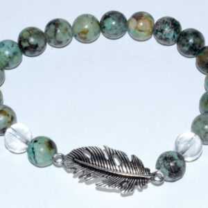 8mm Turquoise/ Quartz with Feather
