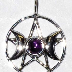 3/4" Triple Goddess Pentagram Amethyst sterling