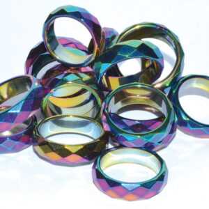 (set of 50) Rainbow Magnetic Hematite Faceted rings