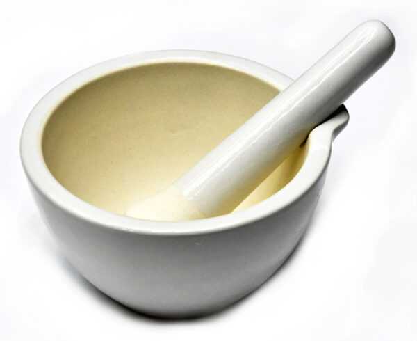 5" Mortar/Pestle white ceramic