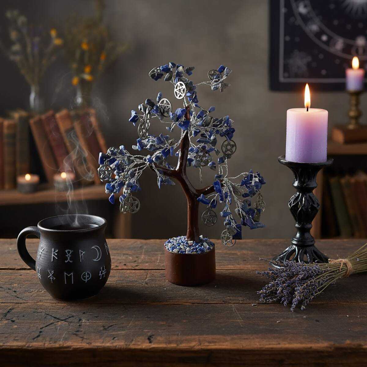 Lapis Lazuli Crystal Tree with Pentacles - Image 3