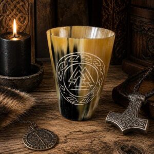 Norse Valknut buffalo horn mug 4 inch