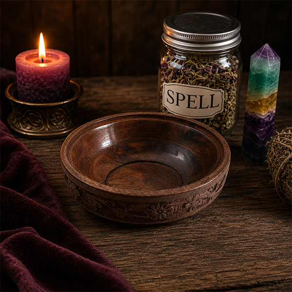 floral wooden bowl inside view