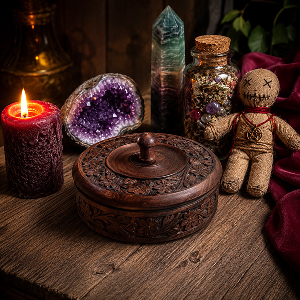 floral wooden offering bowl with lid