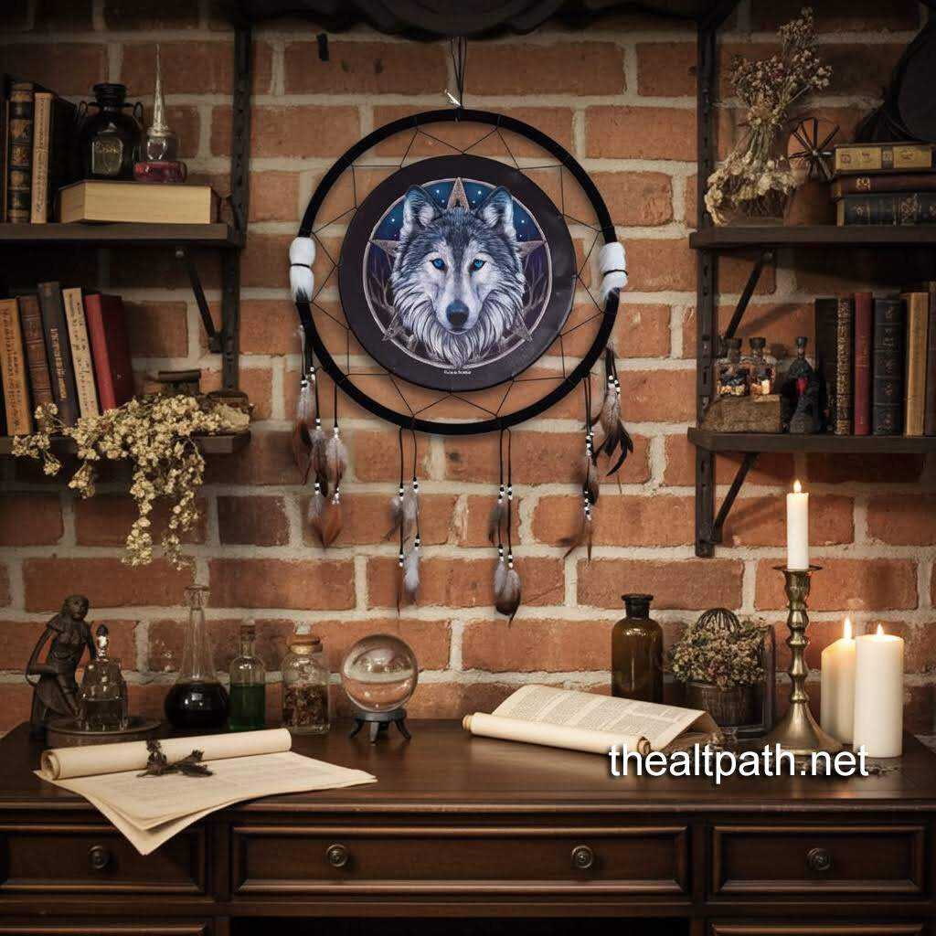 wolf dream catcher 26" x 13".