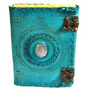 Blue Leather Journal with Stone Quartz