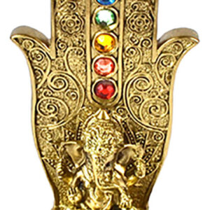 5 15/16" gold Ganesha Chakra Hand incense burner