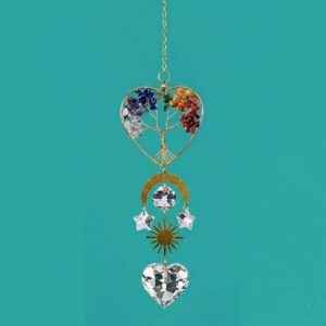 chakra heart suncatcher hanging in window
