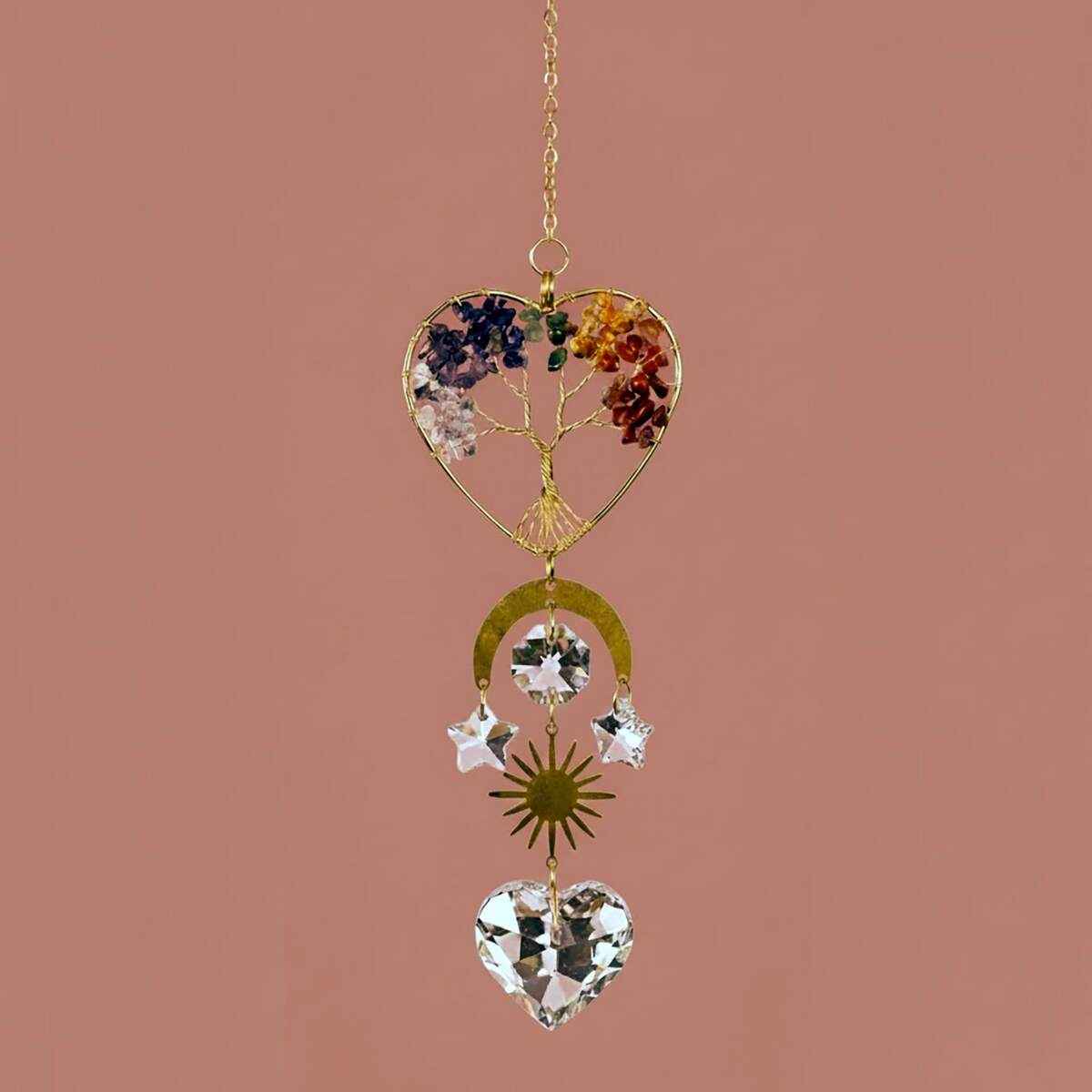 chakra heart suncatcher with seven stone tree of life