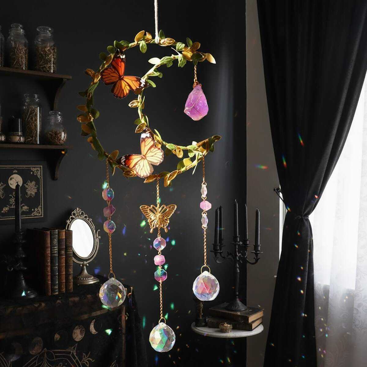 Large suncatcher with crescent moon and butterflies.