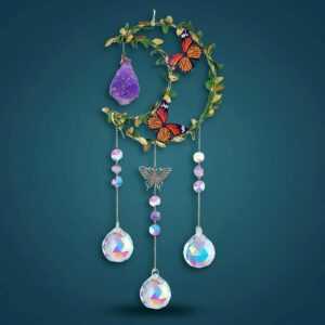21 inch amethyst moon & butterfly suncatcher