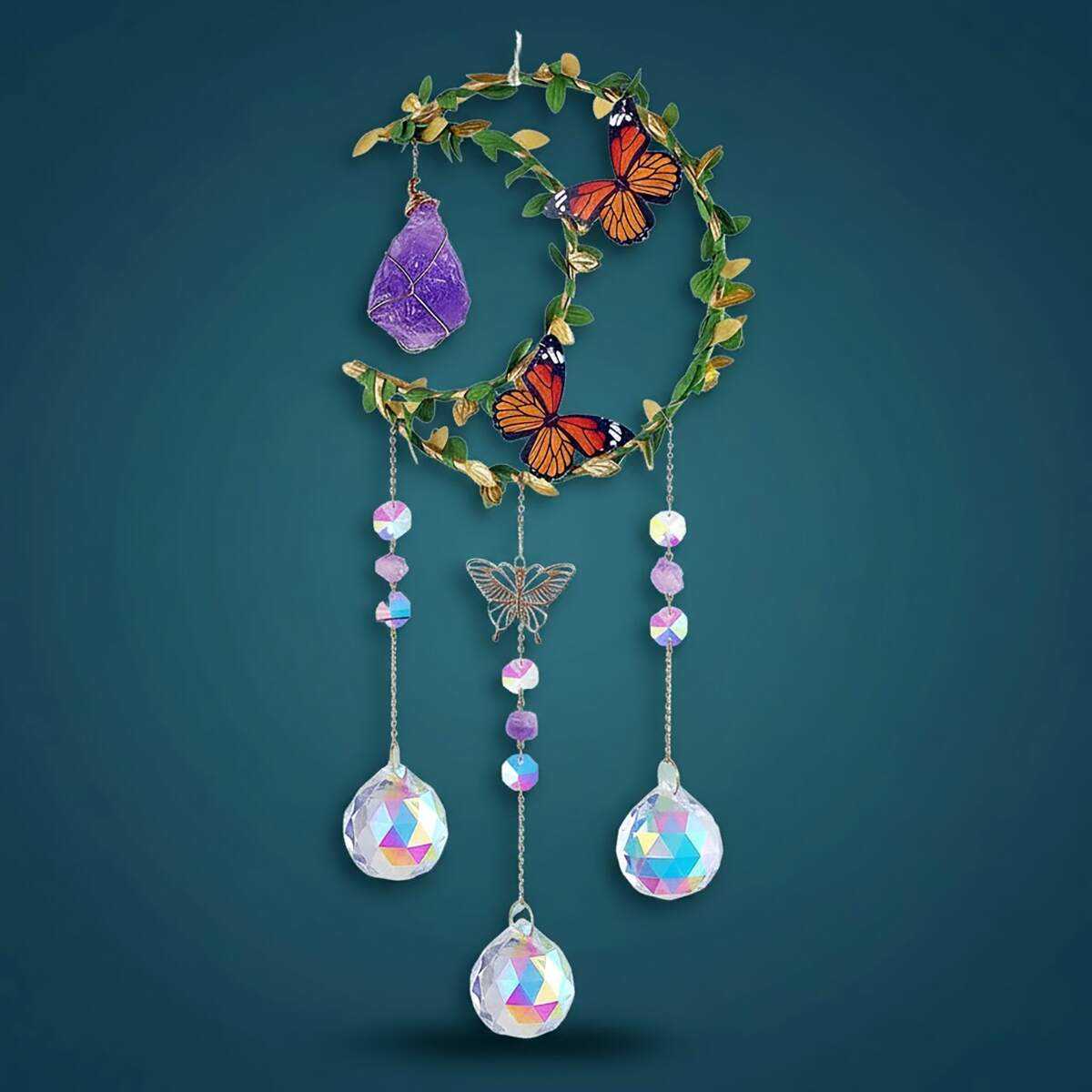 21 inch amethyst moon & butterfly suncatcher