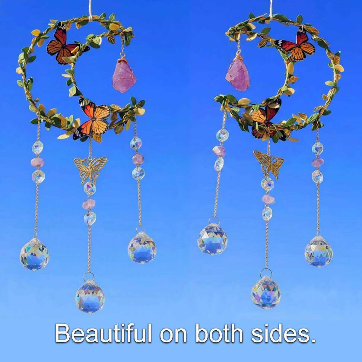 21 inch amethyst moon & butterfly suncatcher