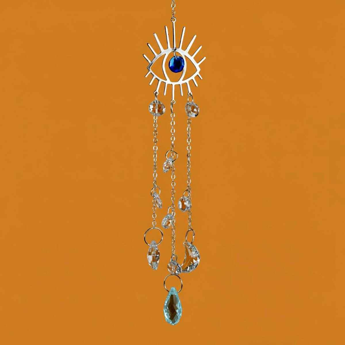 12 inch blue evil eye suncatcher with crystal accents