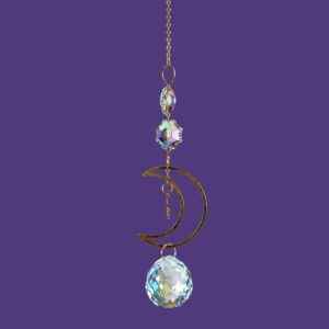 gold tone crescent moon suncatcher 11 inches hanging in window