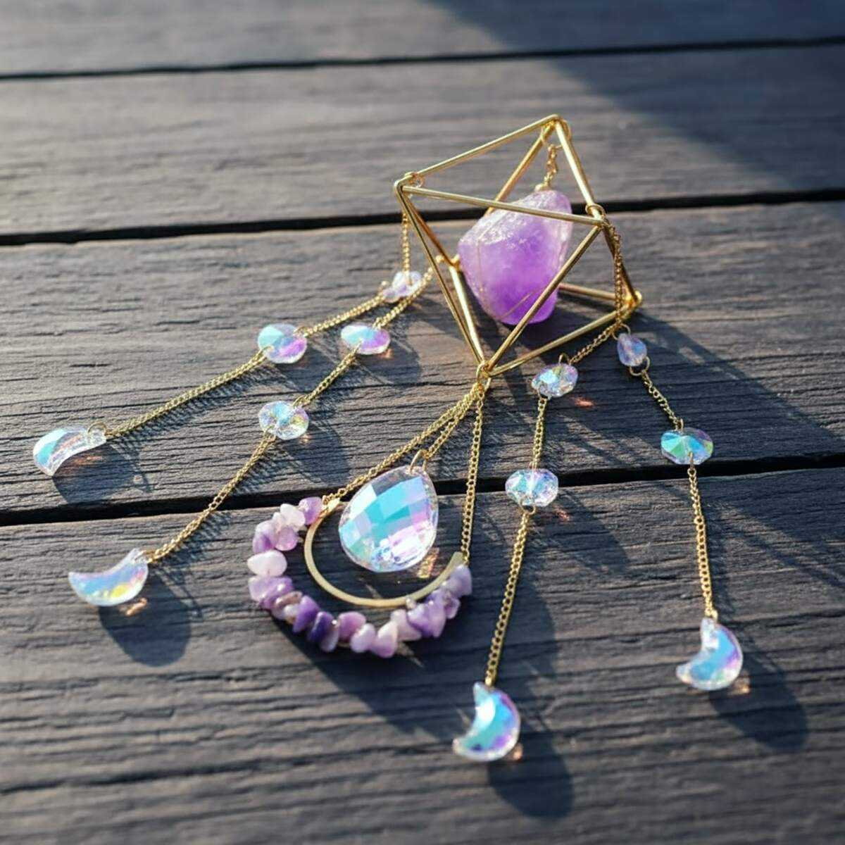 large amethyst suncatcher on table