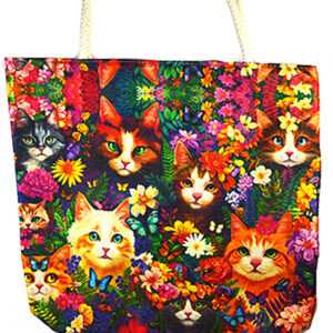 17" x 17" Cat/ Flowers tote bag