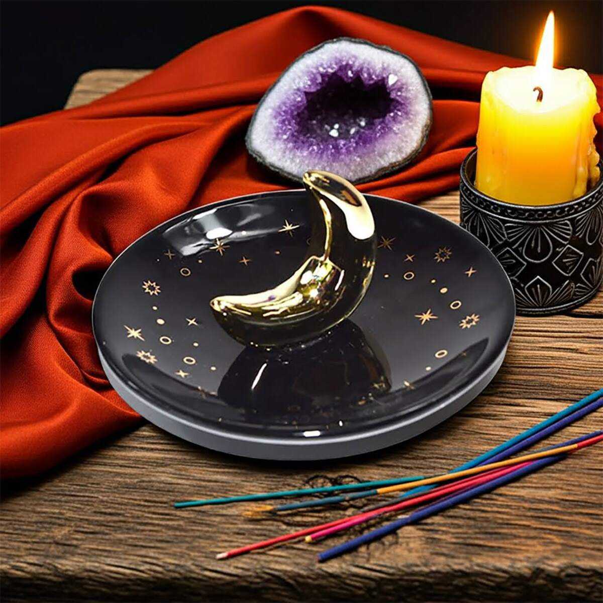 Crescent Moon Incense Burner black & gold