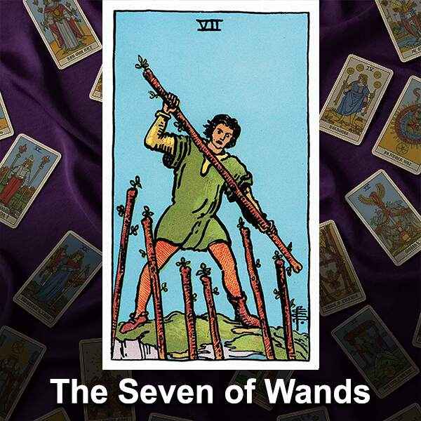 seven of wands meaning, rider waite tarot deck