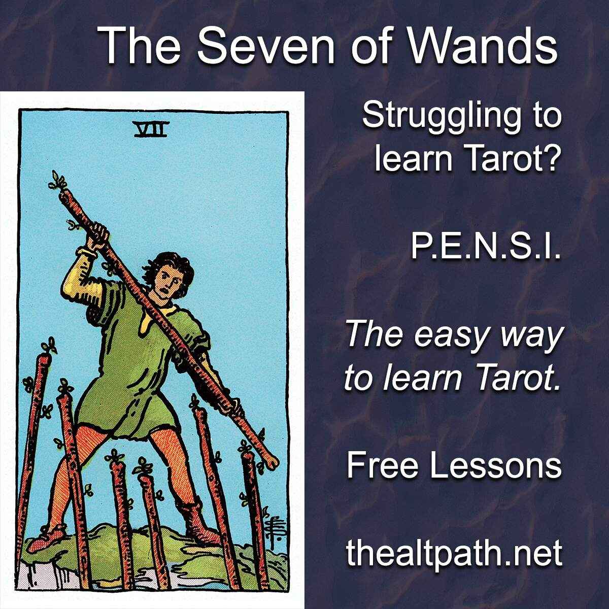 seven of wands meaning, free tarot lessons.