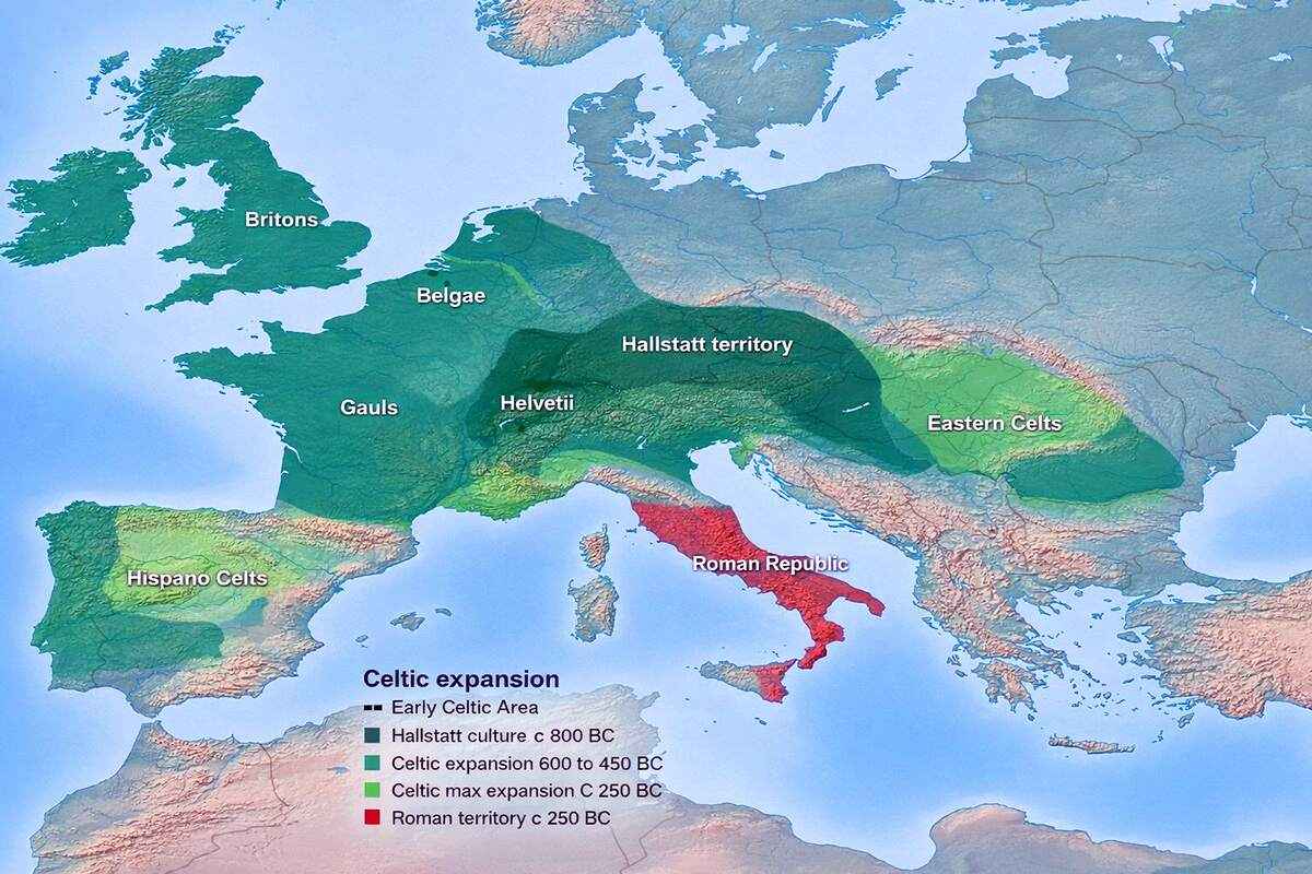A map showing the spread of Celtic influence over time.