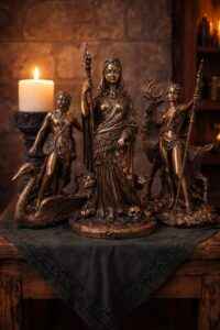 Greek god statues for sale displayed on a ritual altar table