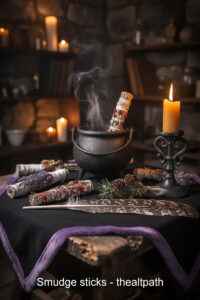 White sage smudge sticks with blended herbal bundles