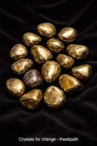 Polished chalcopyrite stones shown for buying crystals for change online.