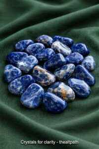 Tumbled sodalite stones shown for crystals for clarity.