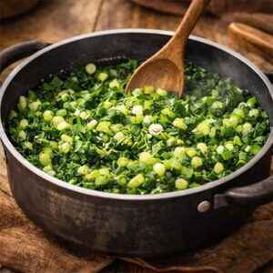 greens herbs and onions sautéed in butter
